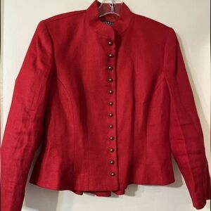 Ralph Lauren Women's Red Linen Blazer with Peplum Brass Button